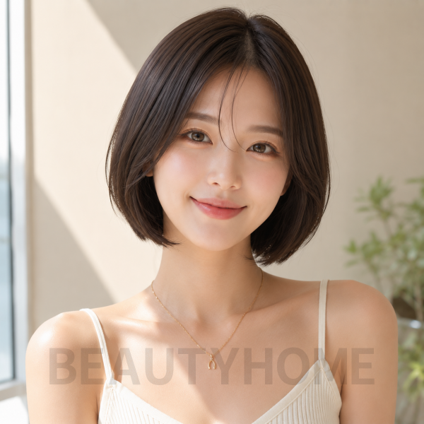 여자 슬릭 보브컷 다크 초콜릿 브라운 염색