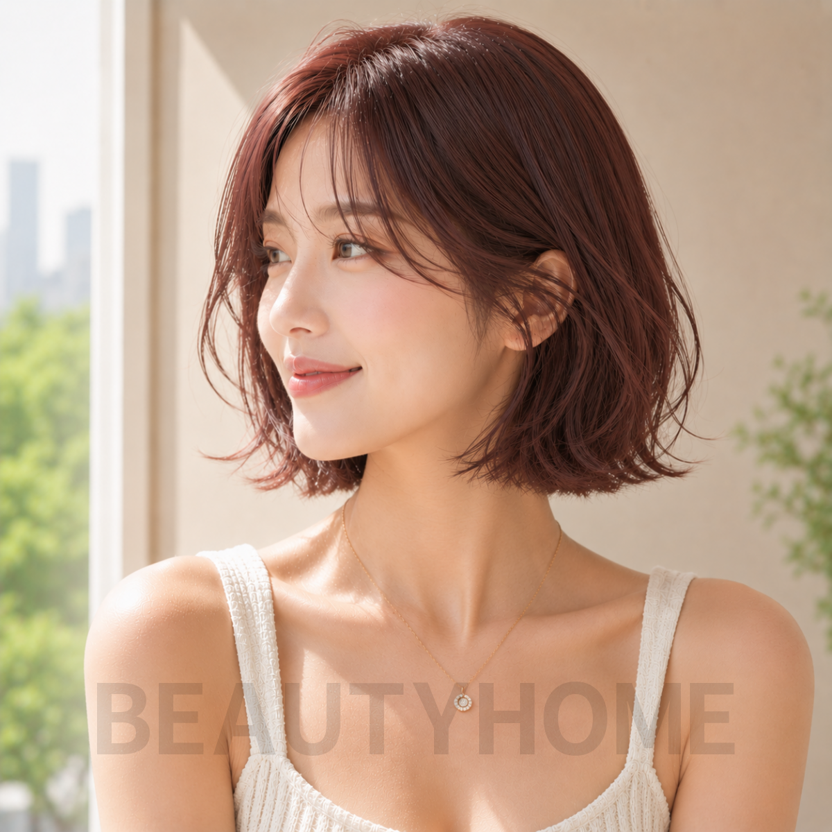 여자 위켄드 보브펌 로즈브라운 염색