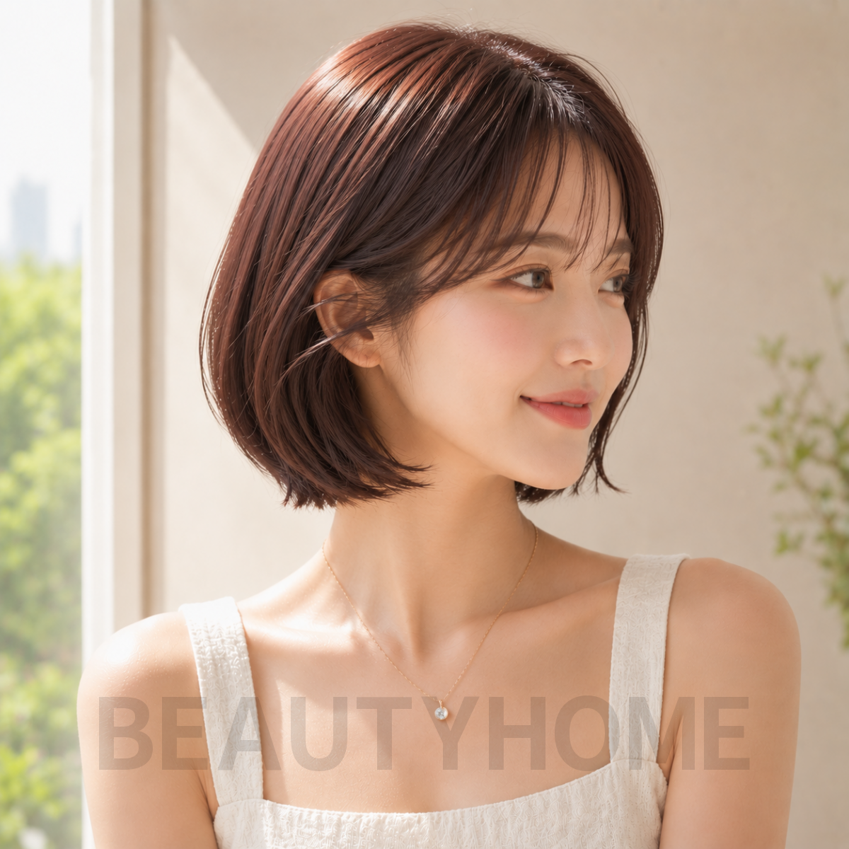 여자 프렌치 보브컷 체리 브라운 염색