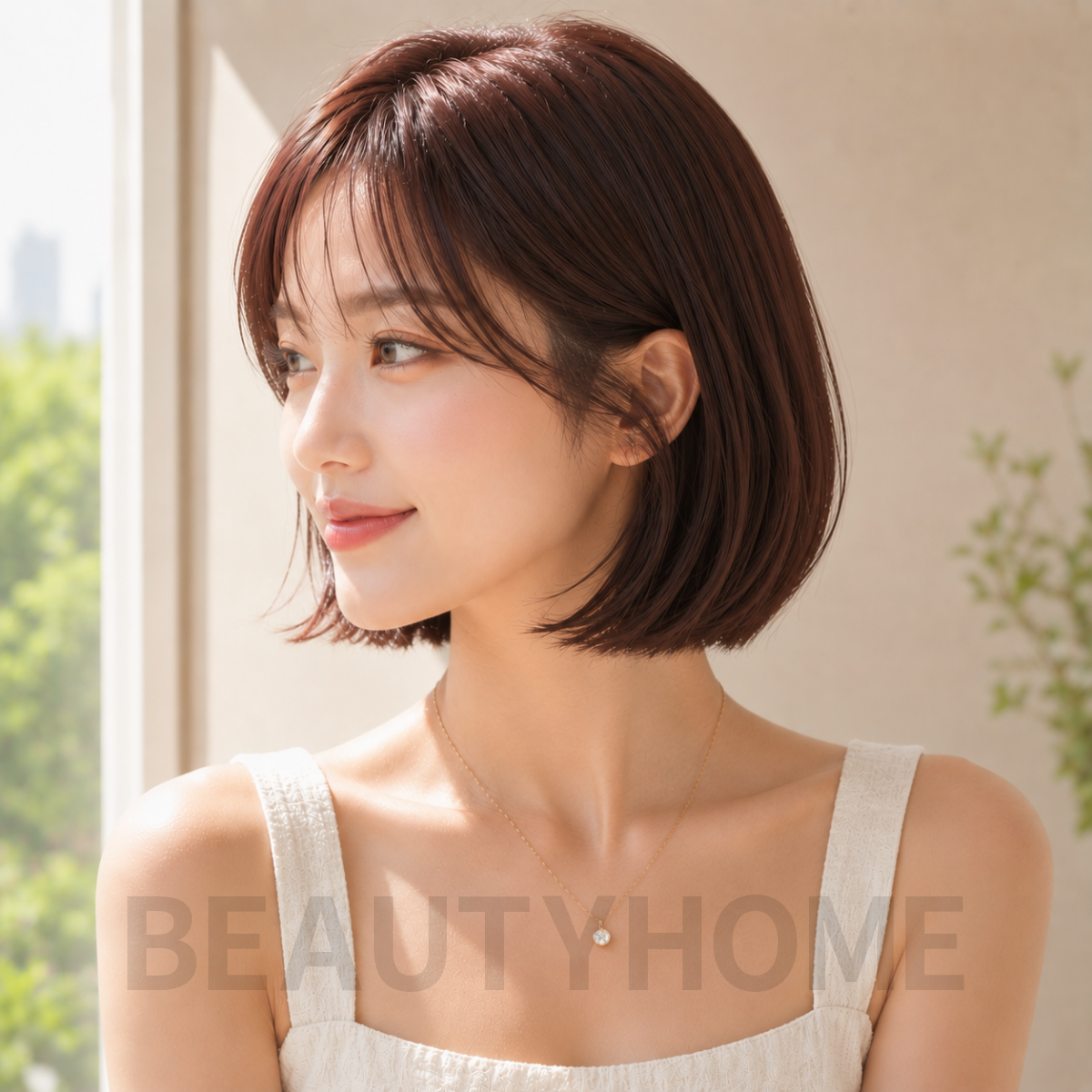 여자 프렌치 보브컷 체리 브라운 염색