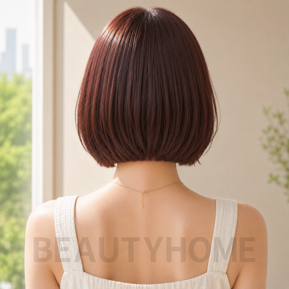 여자 프렌치 보브컷 체리 브라운 염색