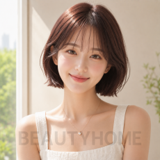 여자 프렌치 보브컷 체리 브라운 염색