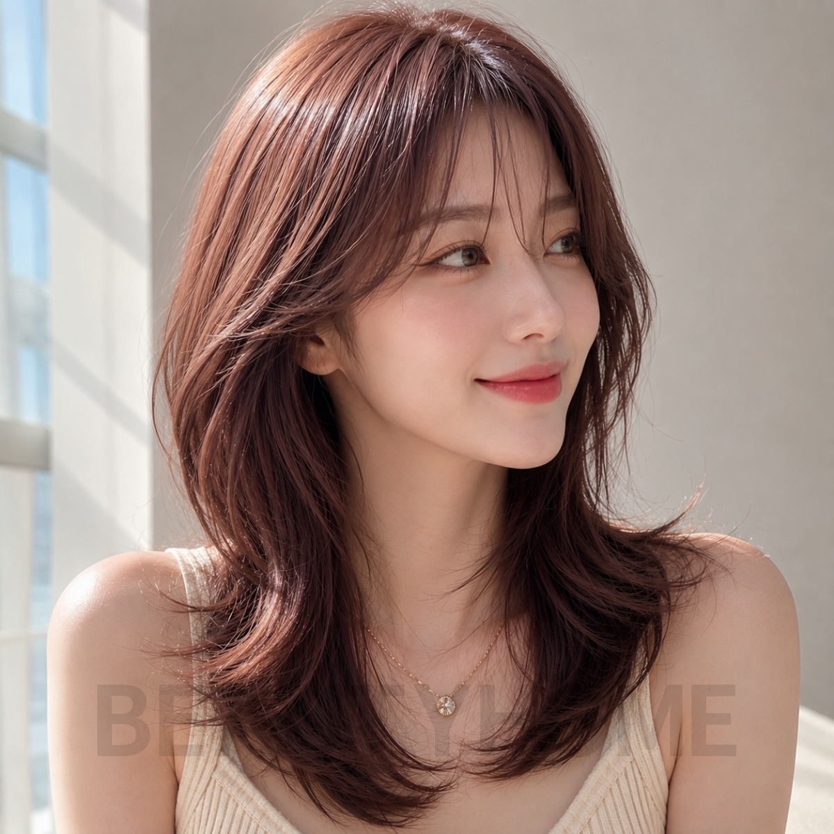여자 허쉬 레이어드컷 로즈브라운 염색