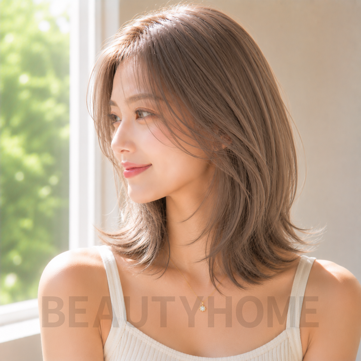 여자 중단발 레이어드컷과 애쉬 브라운