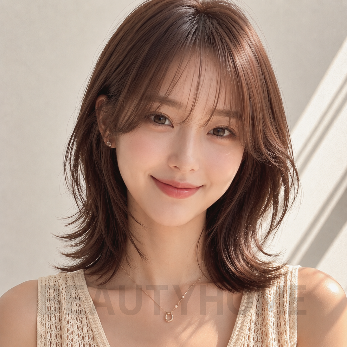 여자 중단발 허쉬컷과 모카 브루넷 염색