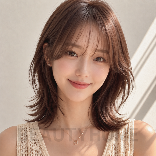 여자 중단발 허쉬컷과 모카 브루넷 염색