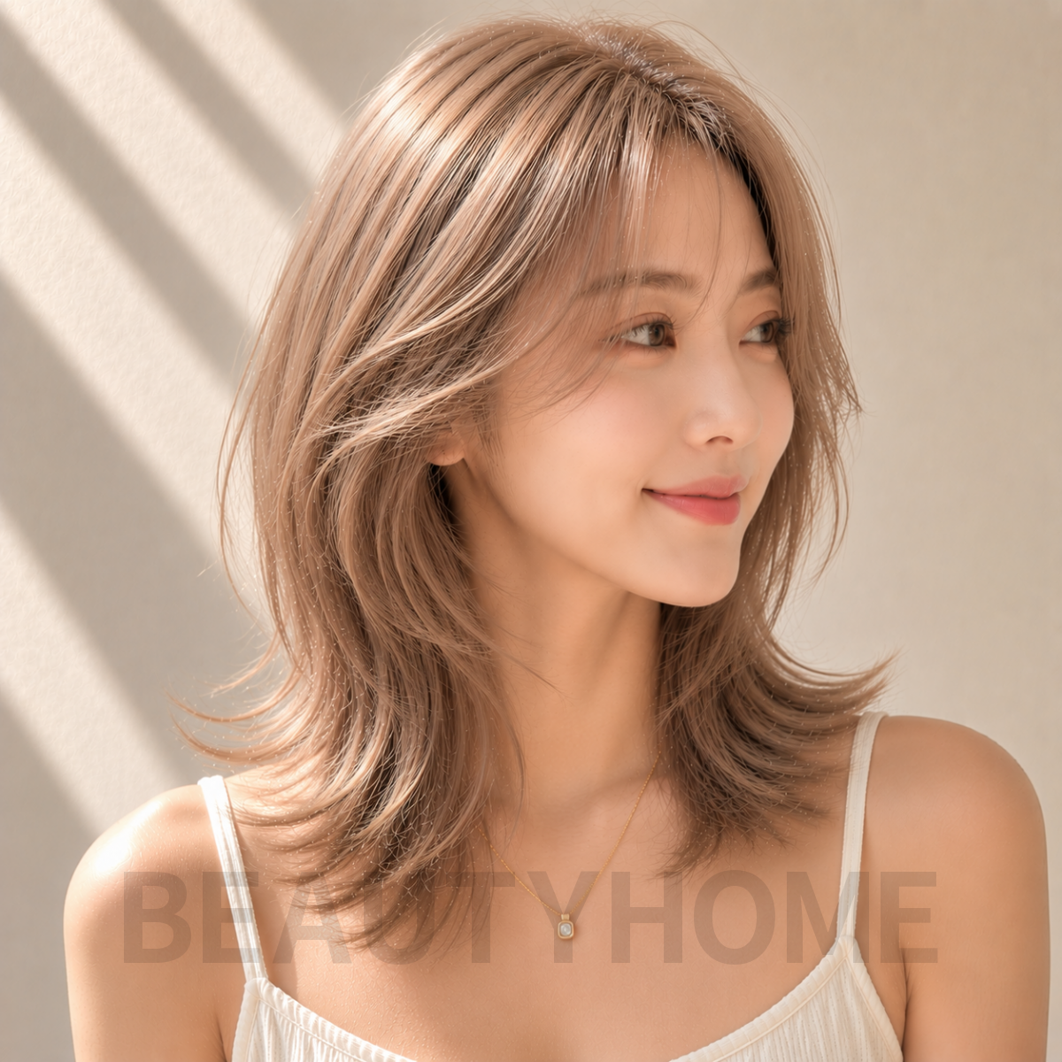 여자 중단발 허쉬컷과 밀크티 베이지 염색