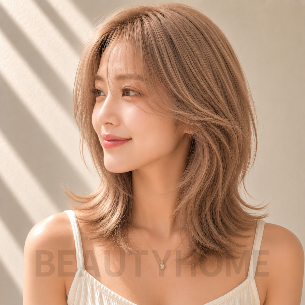 여자 중단발 허쉬컷과 밀크티 베이지 염색