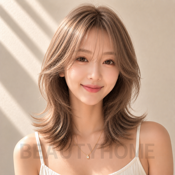 여자 중단발 허쉬컷과 밀크티 베이지 염색
