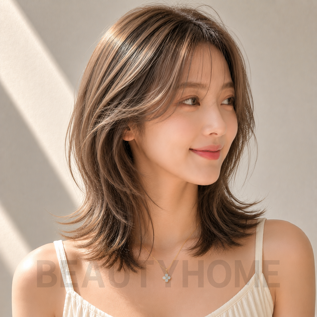 여자 중단발 허쉬컷과 발레아쥬 브라운 염색