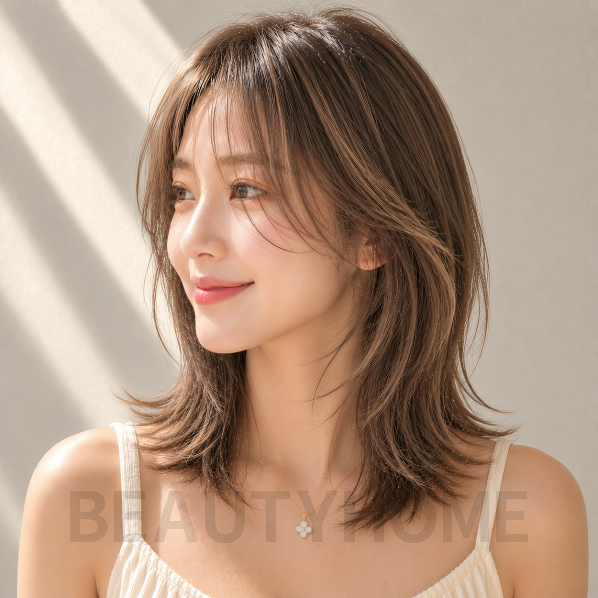 여자 중단발 허쉬컷과 발레아쥬 브라운 염색