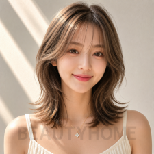 여자 중단발 허쉬컷과 발레아쥬 브라운 염색