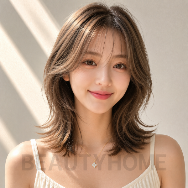여자 중단발 허쉬컷과 발레아쥬 브라운 염색