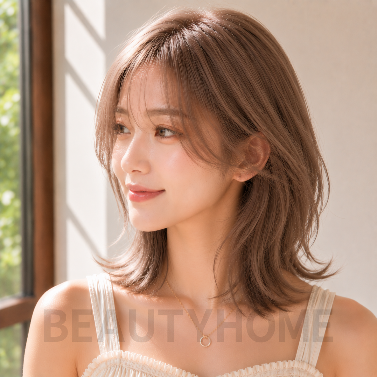 여자 중단발 허쉬컷과 애쉬 베이지 염색