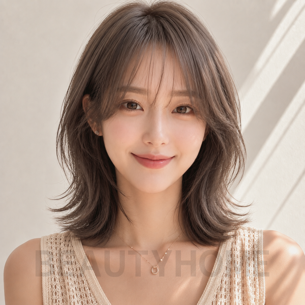 여자 중단발 허쉬컷과 애쉬 브라운 염색