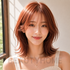 여자 중단발 허쉬컷과 오렌지 브라운 염색