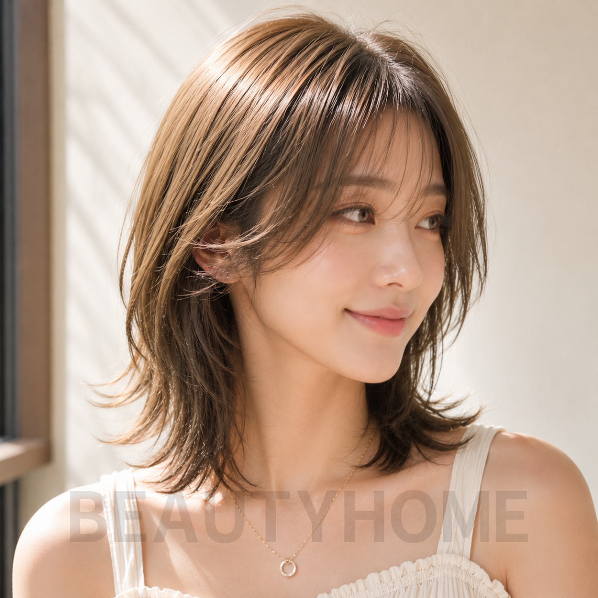 여자 중단발 허쉬컷과 올리브 브라운 염색