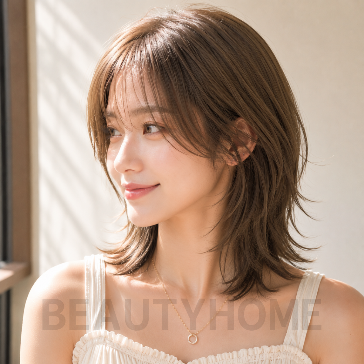 여자 중단발 허쉬컷과 올리브 브라운 염색