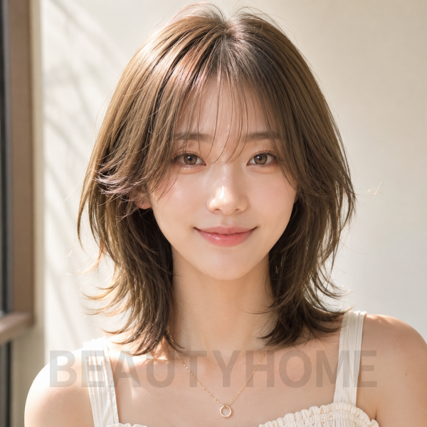 여자 중단발 허쉬컷과 올리브 브라운 염색