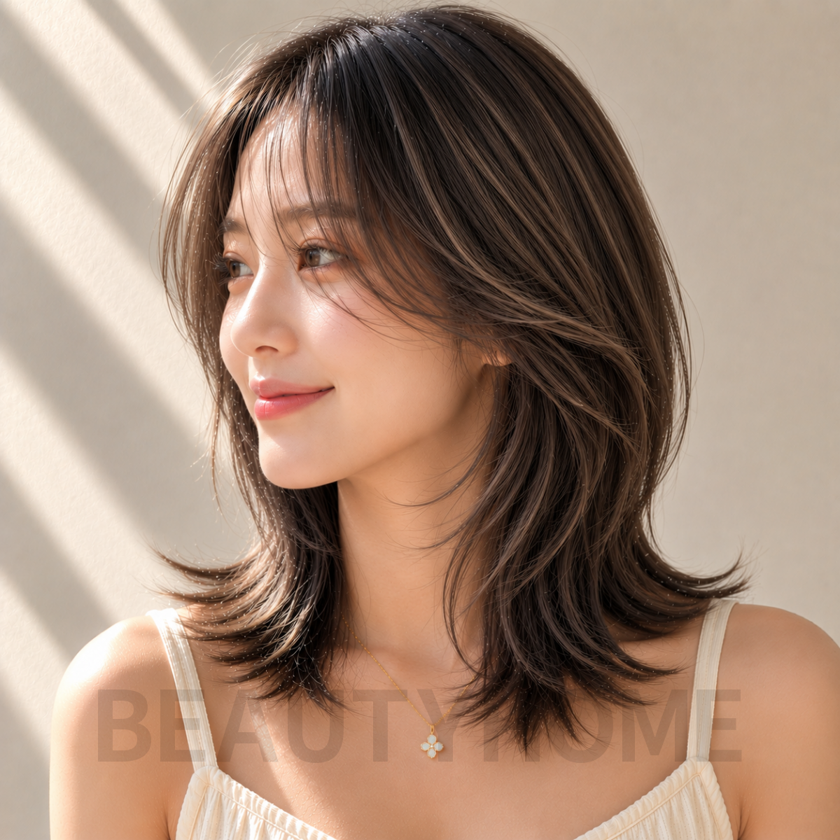 여자 중단발 허쉬컷과 익스펜시브 브루넷 염색