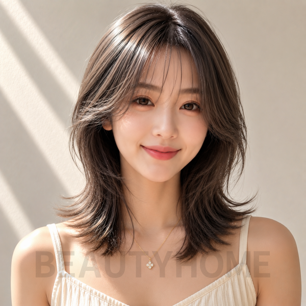 여자 중단발 허쉬컷과 익스펜시브 브루넷 염색