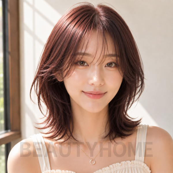 여자 중단발 허쉬컷과 체리 브라운 염색