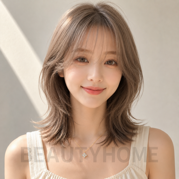 여자 중단발 허쉬컷과 헤이즐 베이지 염색
